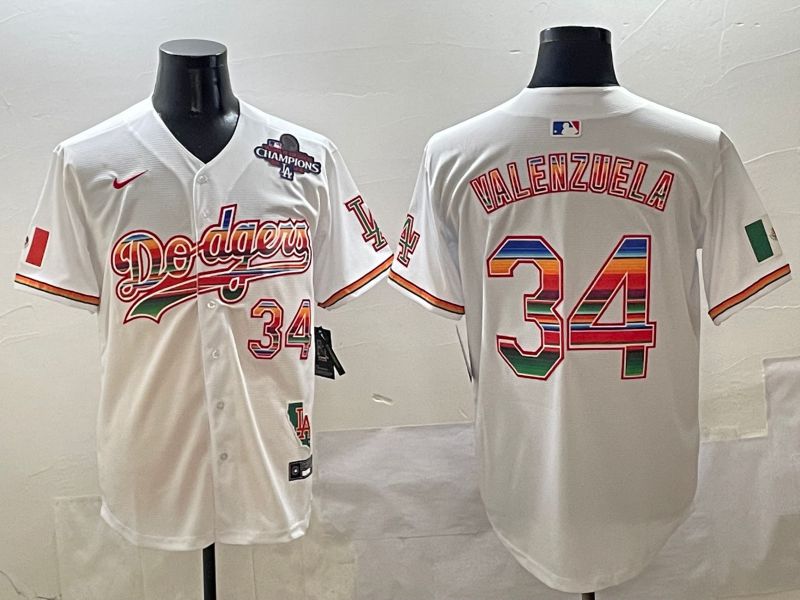 Men Los Angeles Dodgers 34 Valenzuela White Game Nike 2025 MLB Jersey style 4251
